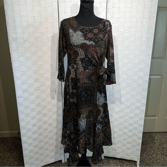 Anthropologie Fig & Flower 3/4 Sleeve Midi Dress Size Large Petite Bow Detail - Picture 4 of 10
